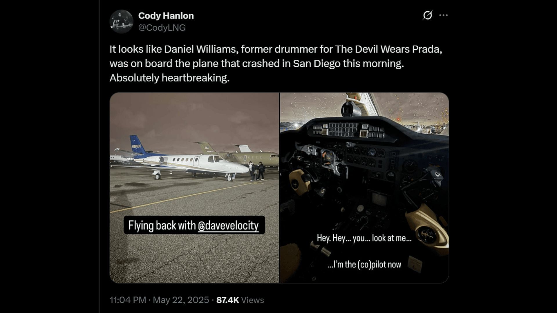 Daniel Williams succumbed in a plane crash in San Diego. (Image via X)